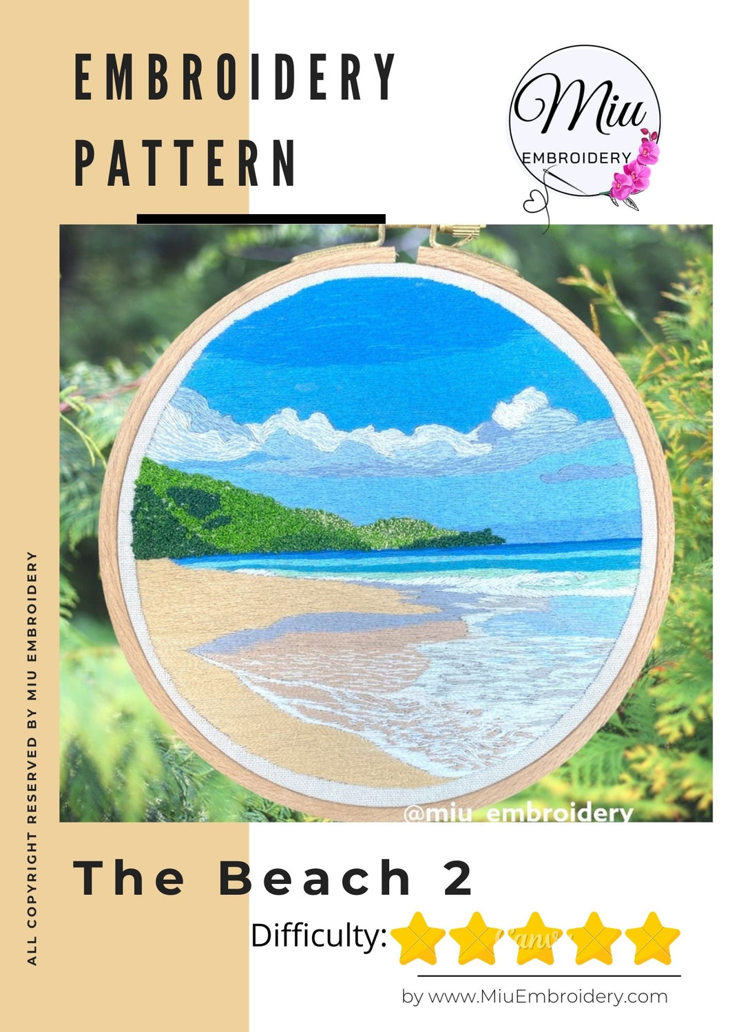 Thread Painting PDF Embroidery Pattern  + Video Tutorial - The Beach 2