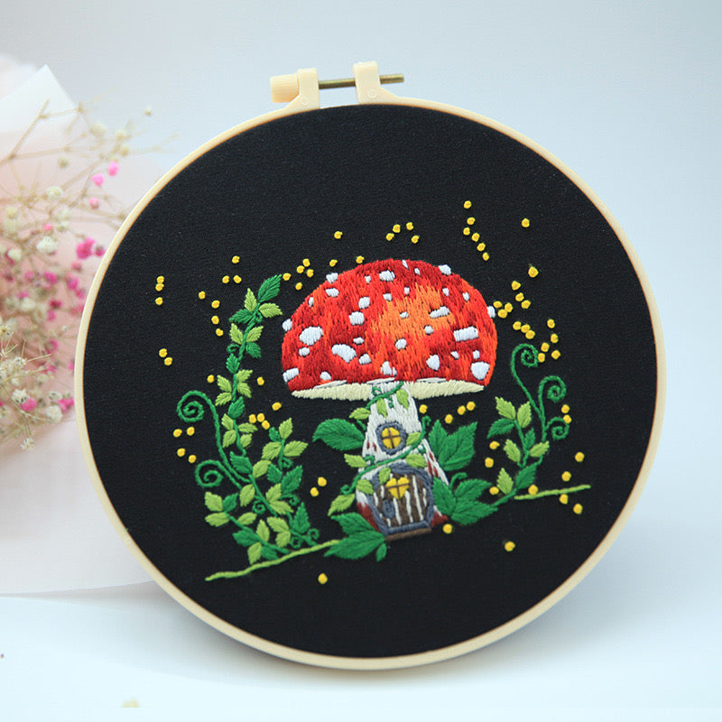 Cute Mushroom Fairy House  Hand Embroidery DIY Kit 20cm