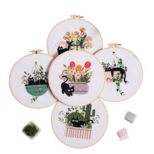 Cargar imagen en el visor de la galería, Black Cat &amp; Flower Pot Hand Embroidery DIY Kit 20cm

