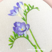 Load image into Gallery viewer, Purple Freesia Flower PDF Embroidery Pattern  + Video Tutorial
