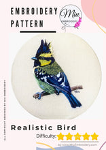Cargar imagen en el visor de la galería, Thread Painting Realistic Bird PDF Embroidery Pattern  + 3 hrs Video Tutorial
