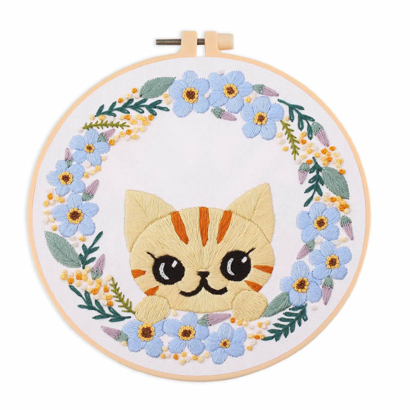 Cute Cartoon Cat Hand Embroidery DIY Kit 20cm