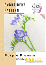 Load image into Gallery viewer, Purple Freesia Flower PDF Embroidery Pattern  + Video Tutorial
