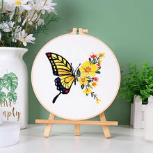 Load image into Gallery viewer, Beginners Floral Butterfly  Hand Embroidery DIY Kit 20cm
