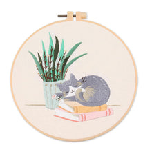 Load image into Gallery viewer, Cat on Flowers  Hand Embroidery DIY Kit 20cm
