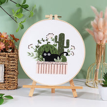 Load image into Gallery viewer, Black Cat on Plant Hand Embroidery DIY Kit 20cm
