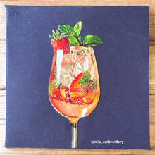 Charger l&#39;image dans la galerie, Original Thread Painting - Strawberry Cocktail - Embroidery size 8” Framed
