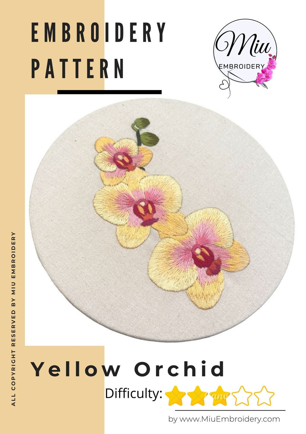 Yellow Orchid PDF Embroidery Pattern  + Video Tutorial