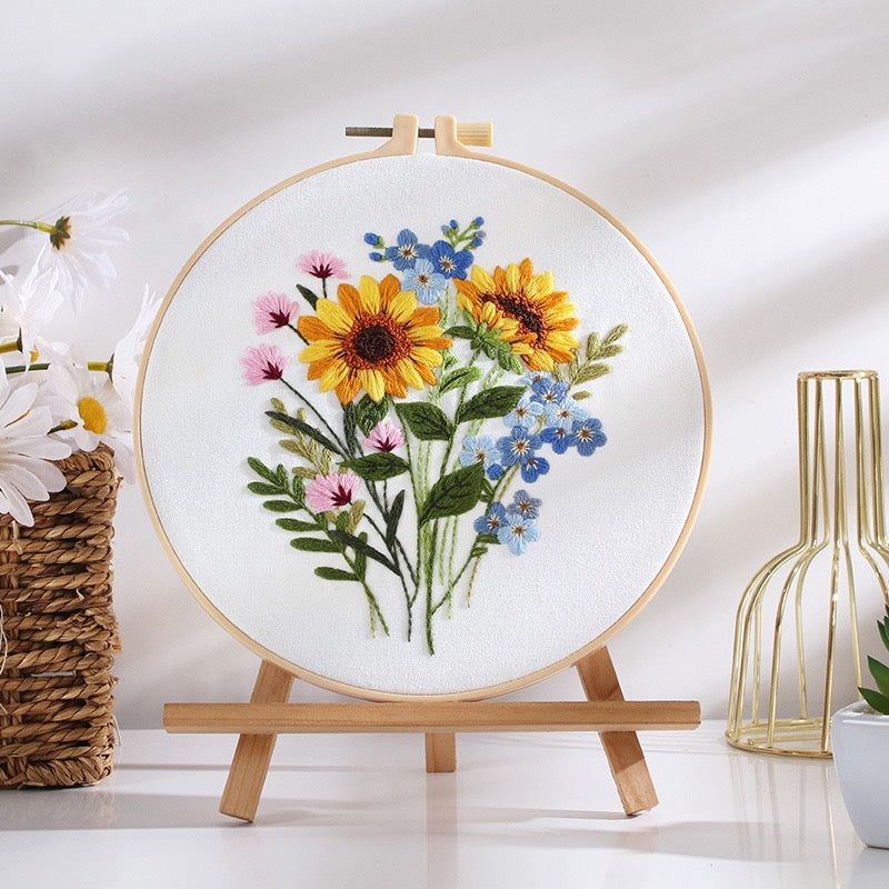 New Flower Bouquets Hand Embroidery DIY Kit 20cm