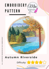 Charger l&#39;image dans la galerie, Autumn Riverside Landscape PDF Embroidery Pattern  + 4 hrs Video Tutorial
