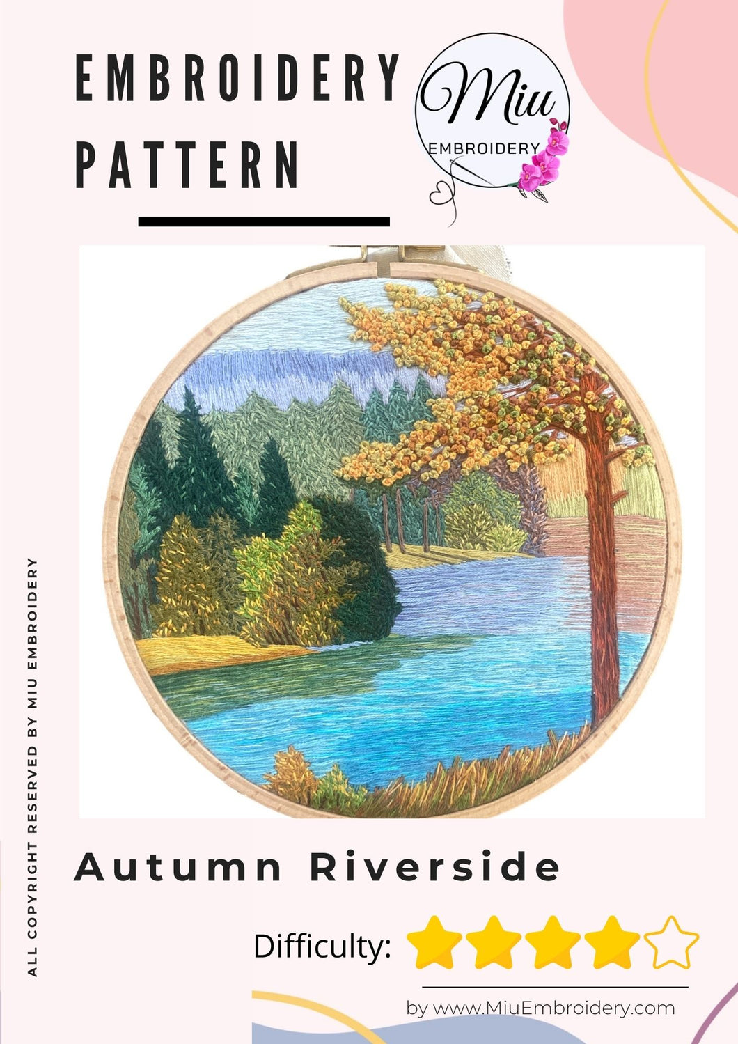 Autumn Riverside Landscape PDF Embroidery Pattern  + 4 hrs Video Tutorial