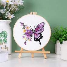 Load image into Gallery viewer, Beginners Floral Butterfly  Hand Embroidery DIY Kit 20cm

