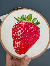 Load image into Gallery viewer, Original Thread Painting - Giant Strawberry- Hoop size 7”
