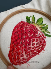 Load image into Gallery viewer, Original Thread Painting - Giant Strawberry- Hoop size 7”
