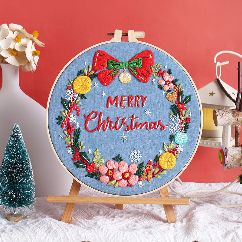 Merry Christmas Hand Embroidery DIY Kit 20cm