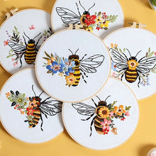 Load image into Gallery viewer, Floral Bee Hand Embroidery DIY Kit 20cm
