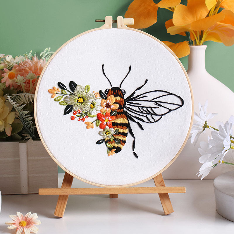 Floral Bee Hand Embroidery DIY Kit 20cm