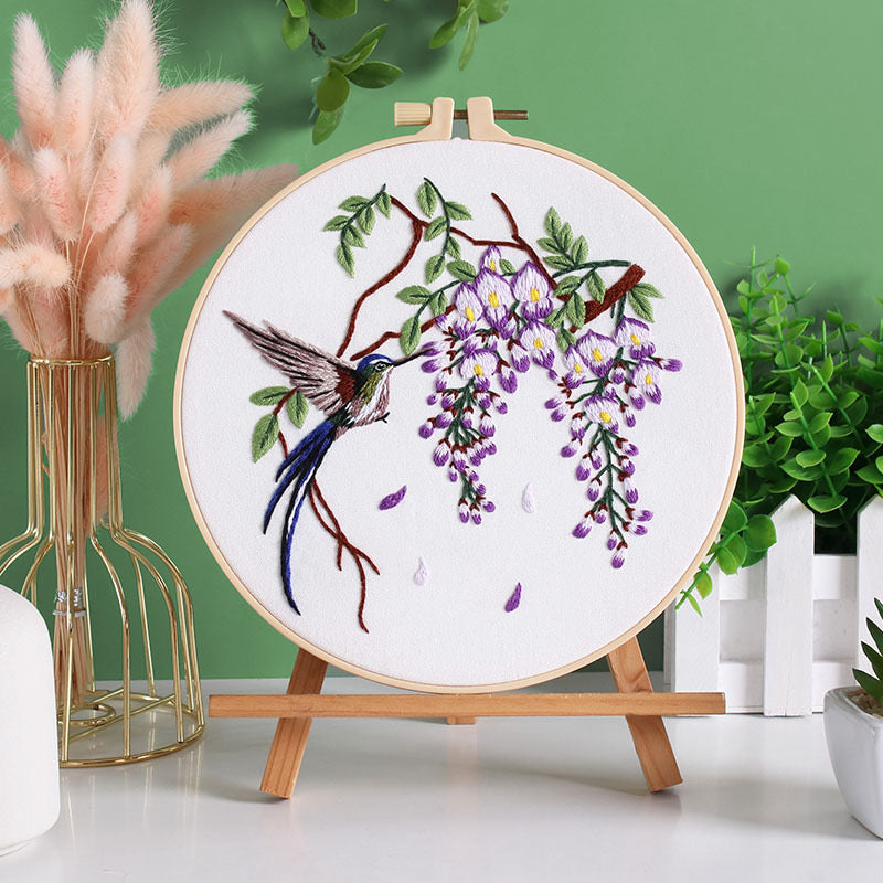 Humming bird & Flower Hand Embroidery DIY Kit 20cm