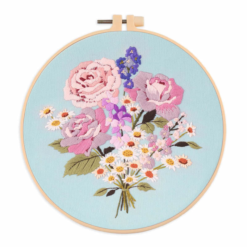 Floral Bouquet Hand Embroidery DIY Kit 20cm