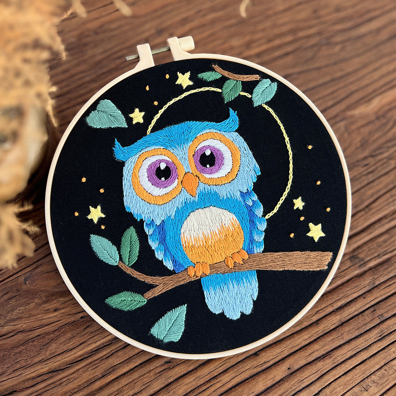 Cute Owl Bird Hand Embroidery DIY Kit 20cm