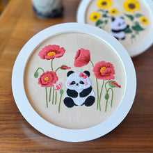 Load image into Gallery viewer, Baby Panda Flowers Hand Embroidery DIY Kit 20cm
