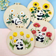 Load image into Gallery viewer, Baby Panda Flowers Hand Embroidery DIY Kit 20cm
