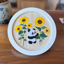 Load image into Gallery viewer, Baby Panda Flowers Hand Embroidery DIY Kit 20cm
