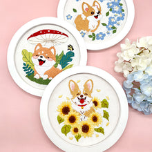 Cargar imagen en el visor de la galería, Adorable Corgi Dog &amp; Flowers Hand Embroidery DIY Kit 20cm
