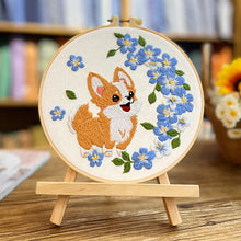 Cargar imagen en el visor de la galería, Adorable Corgi Dog &amp; Flowers Hand Embroidery DIY Kit 20cm
