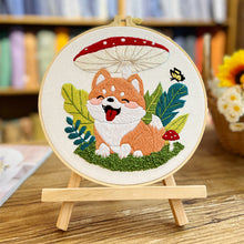 Cargar imagen en el visor de la galería, Adorable Corgi Dog &amp; Flowers Hand Embroidery DIY Kit 20cm
