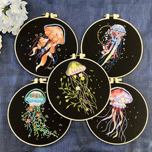 Load image into Gallery viewer, Graceful Jellyfish Hand Embroidery DIY Kit 20cm
