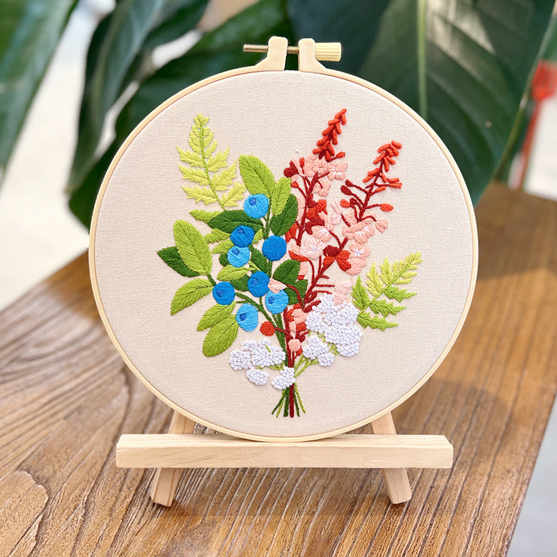 Colorful Flowers Bouquet Hand Embroidery DIY Kit 20cm