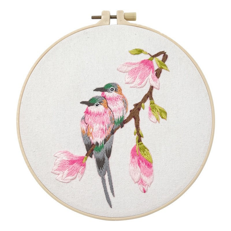 Colorful Bird on Branch Embroidery DIY Kit 20cm