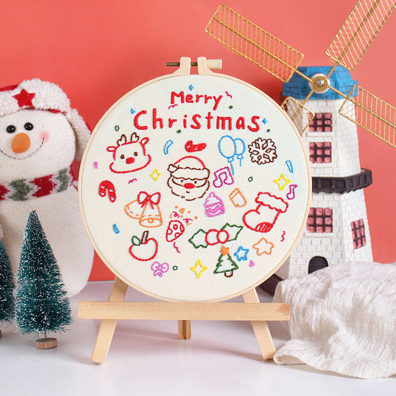 Merry Christmas Holiday Spirit Embroidery DIY Kit 20cm