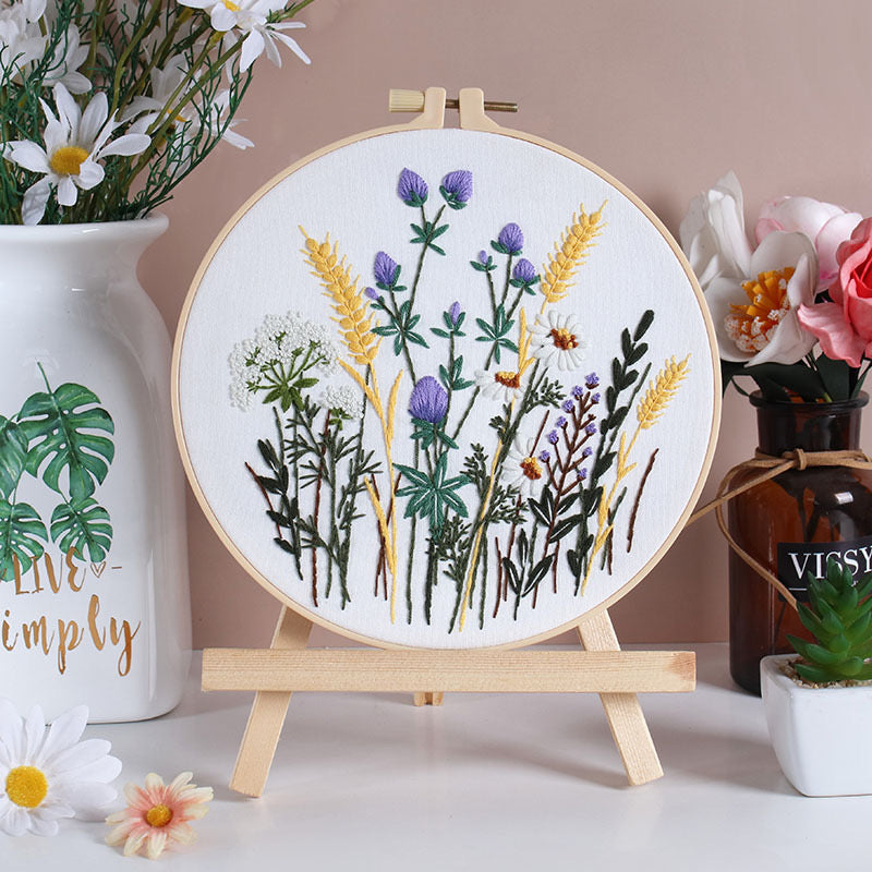 Mixed Flowers Field Embroidery DIY Kit 20cm