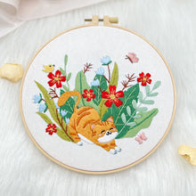 Load image into Gallery viewer, Cute Kitten &amp; Flowers Embroidery DIY Kit 20cm
