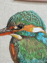 Load image into Gallery viewer, Original Thread Painting - The Kingfisher - Embroidery  Framed
