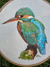 Load image into Gallery viewer, Original Thread Painting - The Kingfisher - Embroidery  Framed
