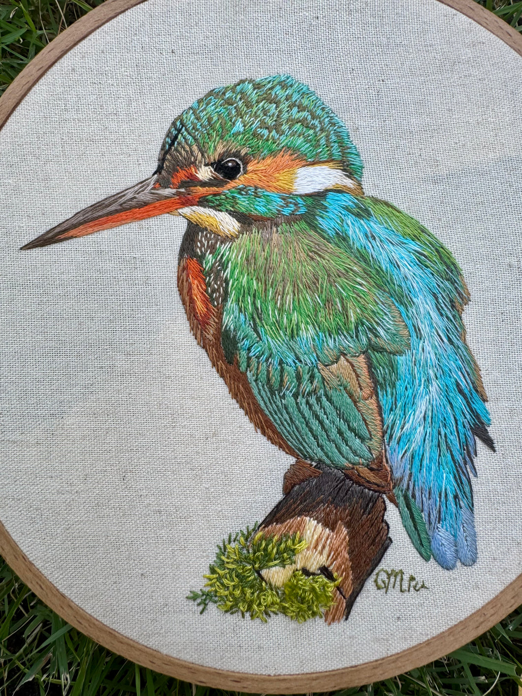 Original Thread Painting - The Kingfisher - Embroidery  Framed