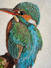 Load image into Gallery viewer, Original Thread Painting - The Kingfisher - Embroidery  Framed
