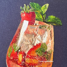 Charger l&#39;image dans la galerie, Original Thread Painting - Strawberry Cocktail - Embroidery size 8” Framed
