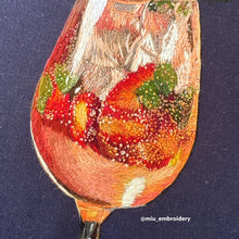 Charger l&#39;image dans la galerie, Original Thread Painting - Strawberry Cocktail - Embroidery size 8” Framed
