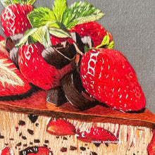 Charger l&#39;image dans la galerie, Original Thread Painting - Strawberry Cake- Embroidery size 8” Framed
