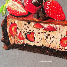 Charger l&#39;image dans la galerie, Original Thread Painting - Strawberry Cake- Embroidery size 8” Framed
