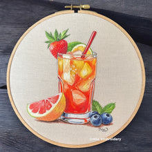 Load image into Gallery viewer, Original Thread Painting - Fresh Fruits Cocktail - Embroidery size 8”
