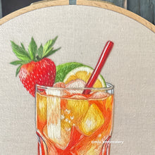 Load image into Gallery viewer, Original Thread Painting - Fresh Fruits Cocktail - Embroidery size 8”
