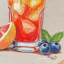 Load image into Gallery viewer, Original Thread Painting - Fresh Fruits Cocktail - Embroidery size 8”
