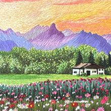 Load image into Gallery viewer, Original Thread Painting - Colorful Landscape and Flowers  - Embroidery size 7”
