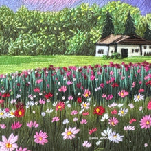 Load image into Gallery viewer, Original Thread Painting - Colorful Landscape and Flowers  - Embroidery size 7”
