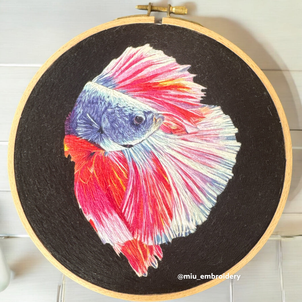 Original Thread Painting - Beta Fish - Embroidery size 8” hoop